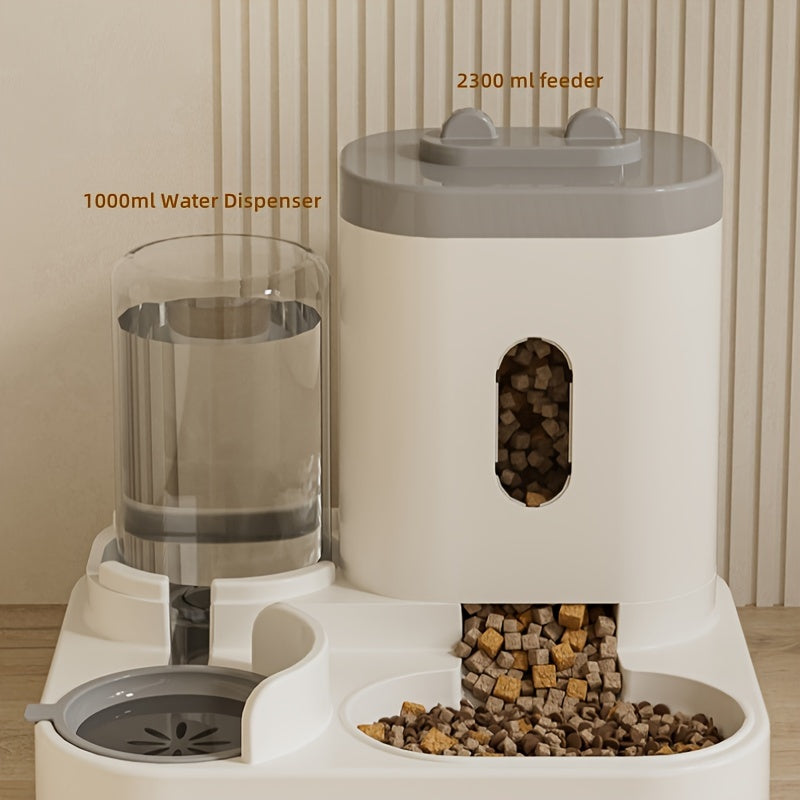 Automatic Cat Feeder and Water Dispenser for Cats and Dogs - Easy-to-Clean Plastic Material, No Battery Required, Uncharged, Space-Saving Design