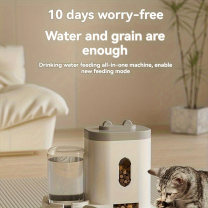 Automatic Cat Feeder and Water Dispenser for Cats and Dogs - Easy-to-Clean Plastic Material, No Battery Required, Uncharged, Space-Saving Design